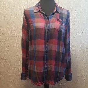 Lucky Brand blue/purple plaid button down sz M